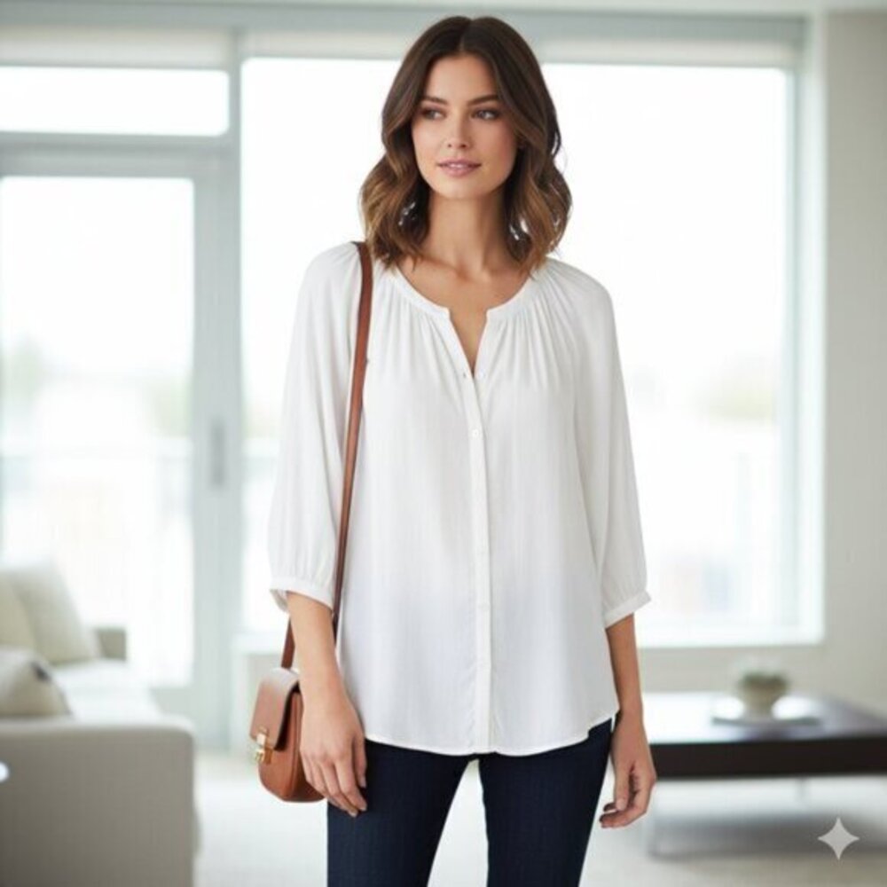 Aritzia Babaton Peasant Blouse XS business casual office neutral Boho minimalist